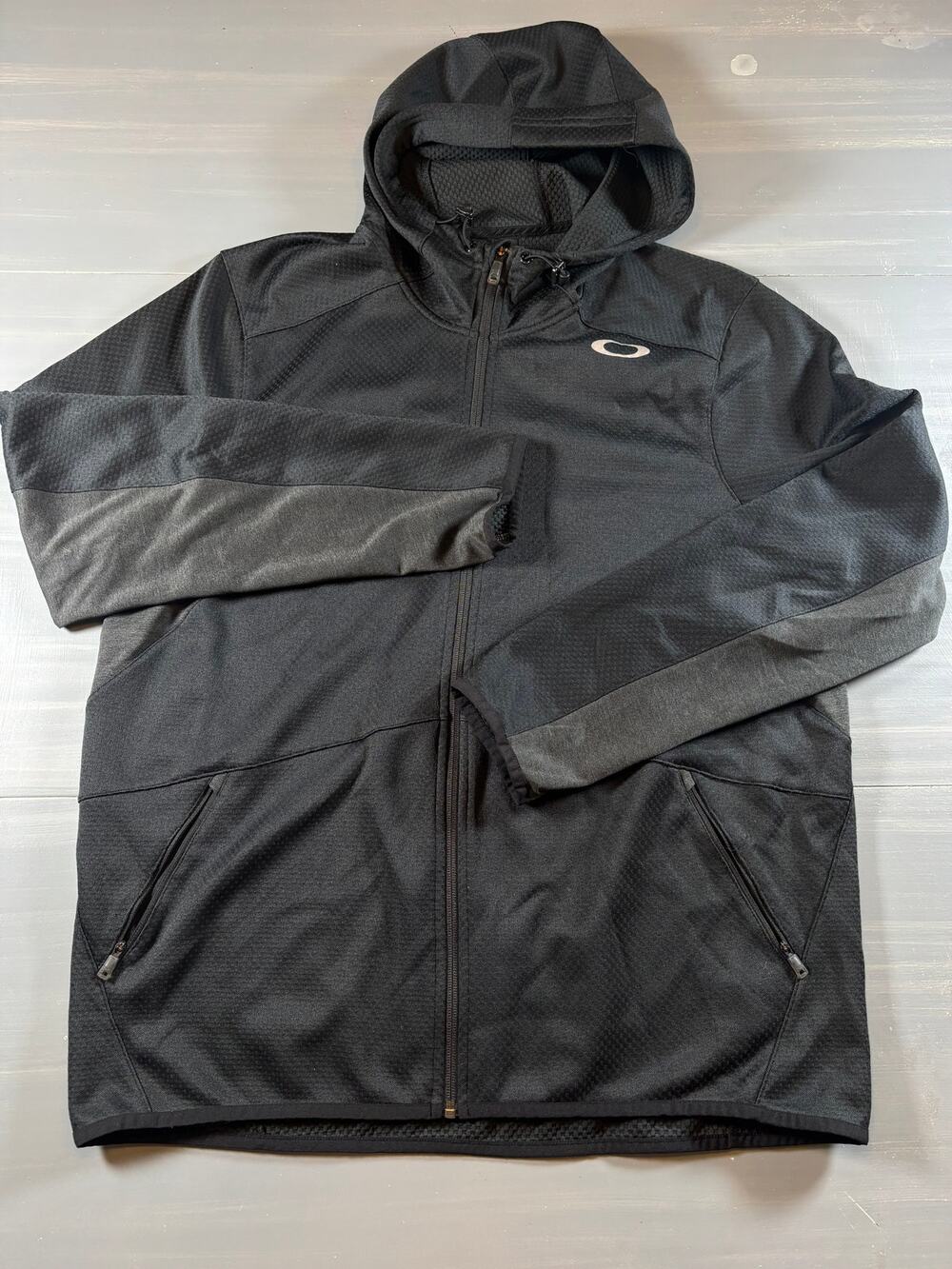 Oakley Black& Gray Waffle Zip Hoodie Mens Xl Activewear Zipper Pocket